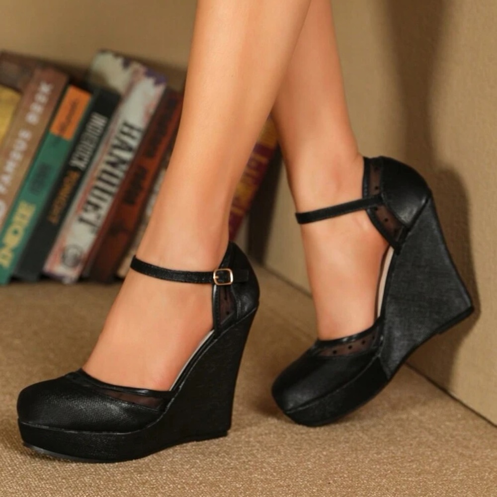 Women's Wedges & Thick Sole Single Shoes Black.